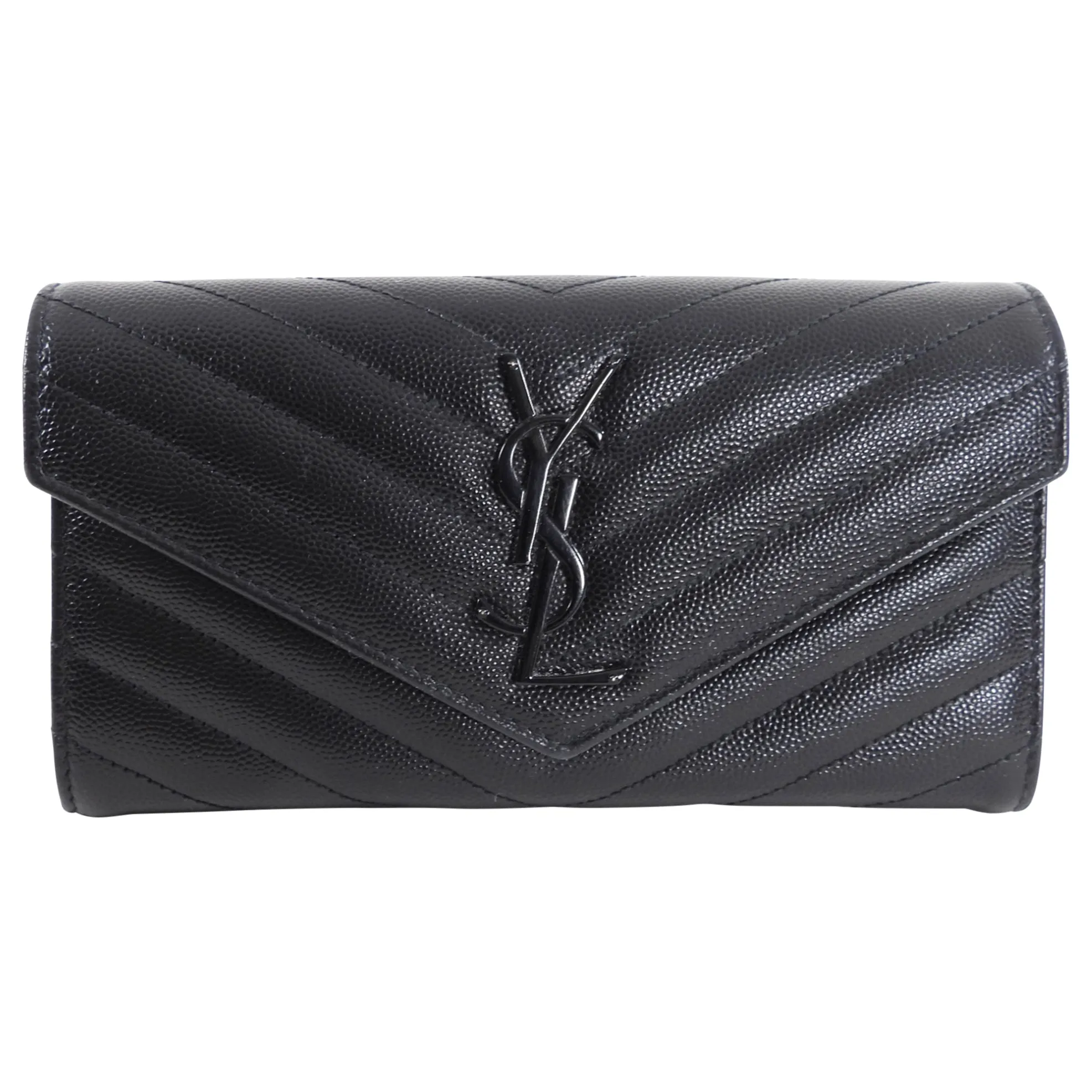 Saint Laurent All Black Cassandre Matelasse Large Flap Wallet