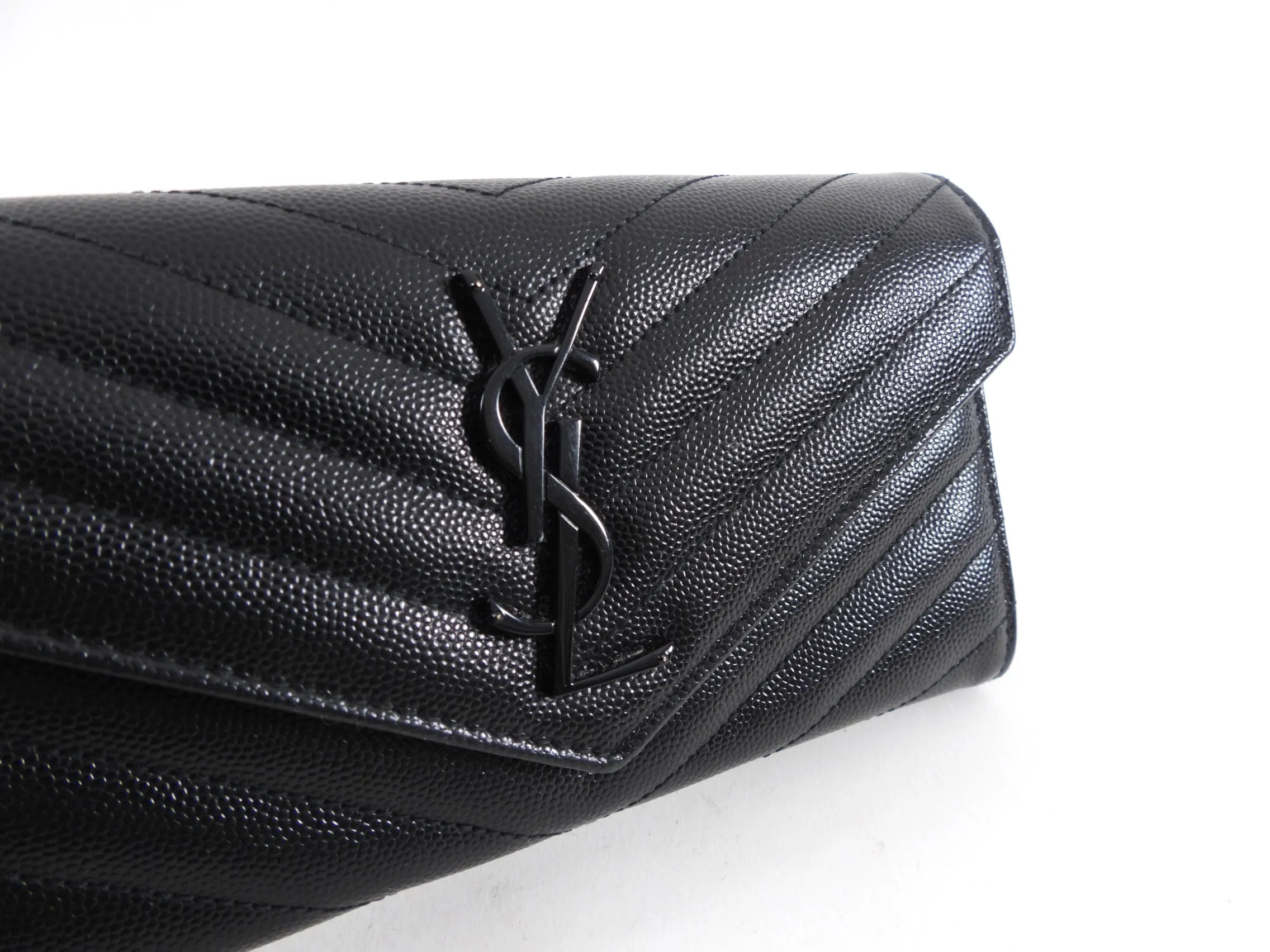 Saint Laurent All Black Cassandre Matelasse Large Flap Wallet