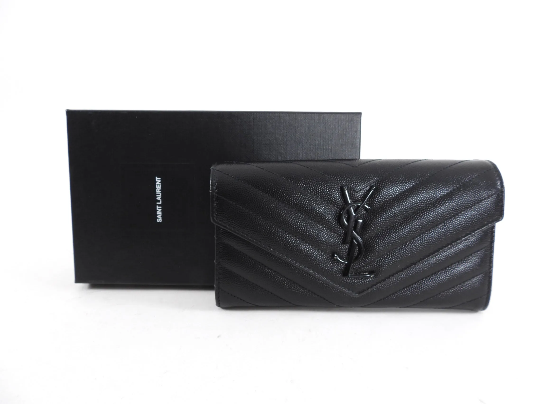 Saint Laurent All Black Cassandre Matelasse Large Flap Wallet