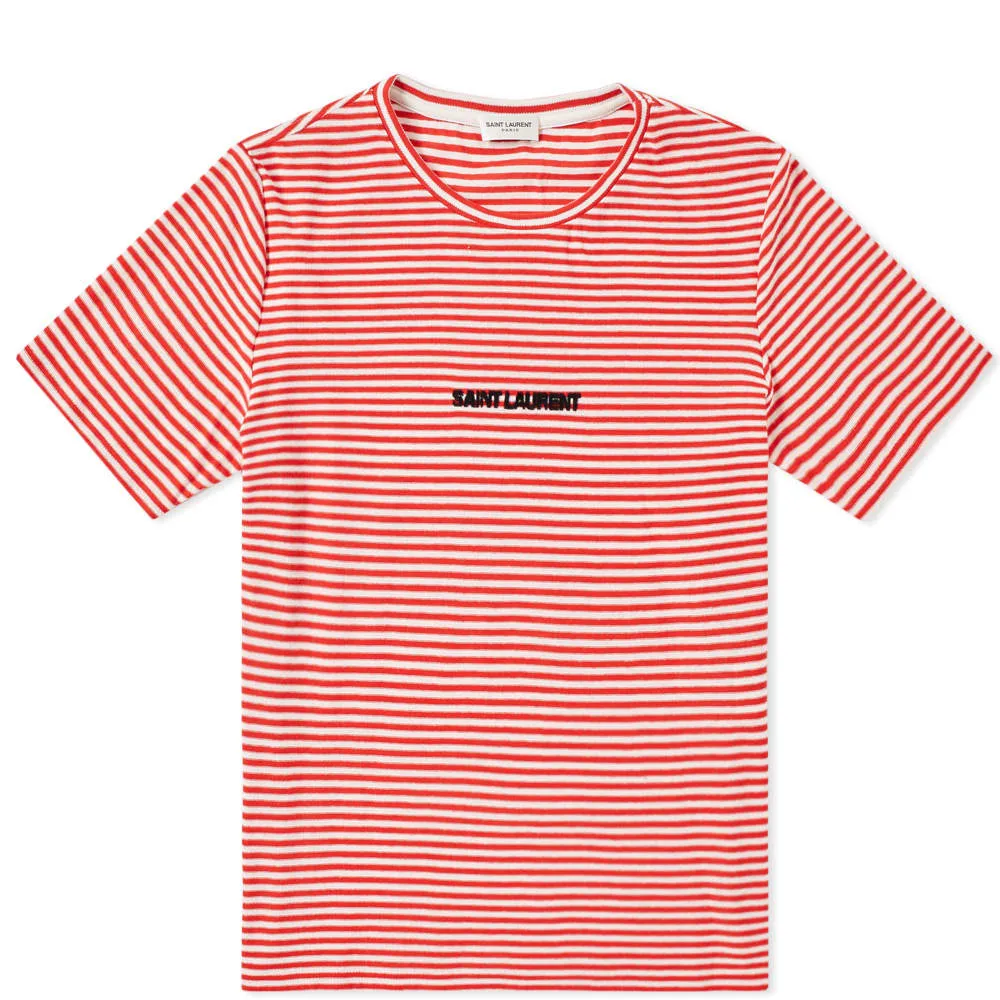 Saint Laurent Stripe Archive Logo TeeNatural & Red