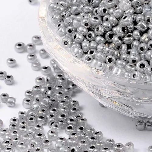 Seed Beads, Glass, Ceylon, #8, Round, Dark Grey, 3mm