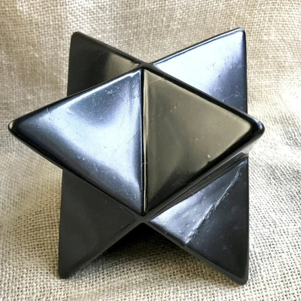 Shungite Merkaba, 100mm, Hand Carved, Genuine Black Shungite