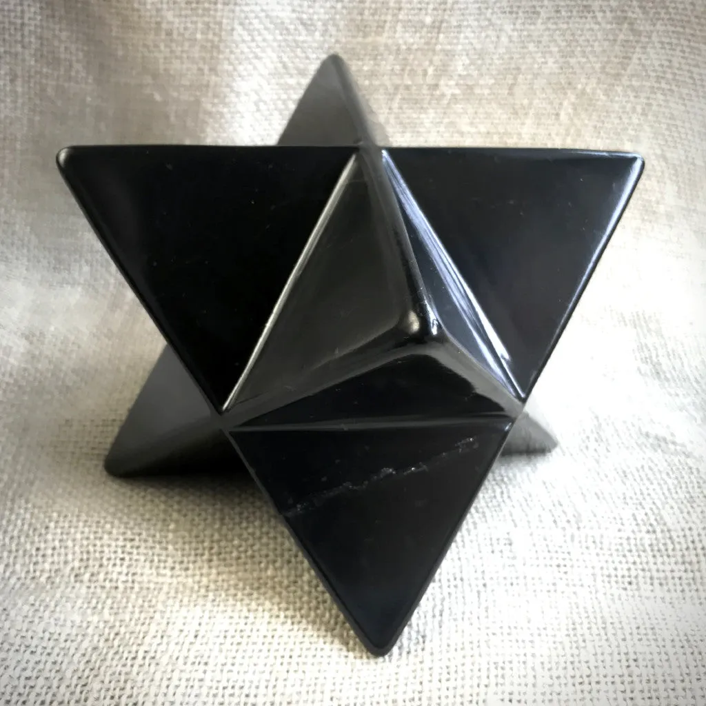 Shungite Merkaba, 100mm, Hand Carved, Genuine Black Shungite