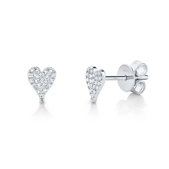 Shy Creation Amor Mini Diamond Pavé Heart Stud Earrings in 14K White Gold