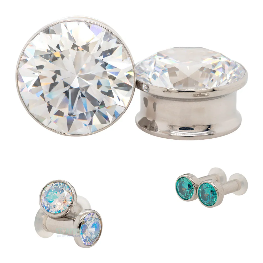 Single Gem BIG BLING Plugs ( Eyelets ) with Brilliant-Cut Gem - Arctic Blue