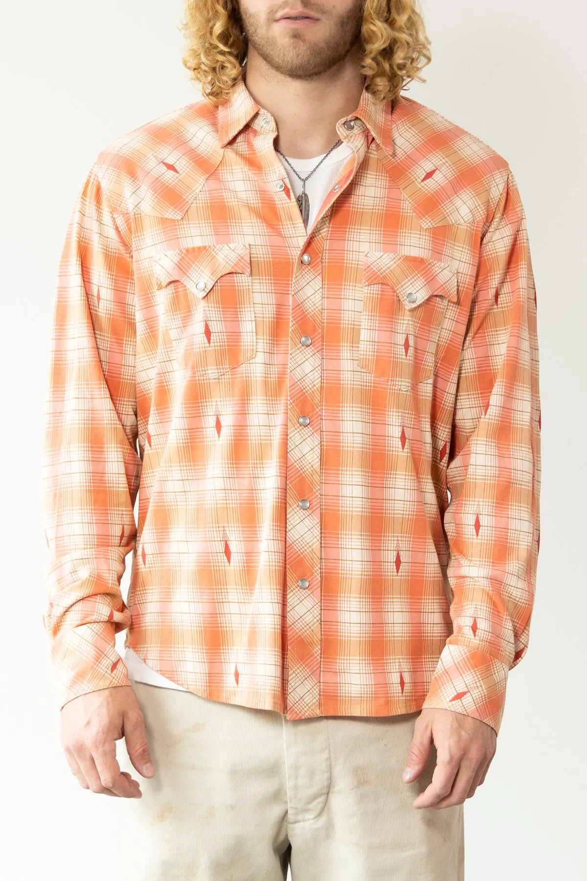 Slim Fit Plaid Jersey Western Shirt - Red/Cream Multi