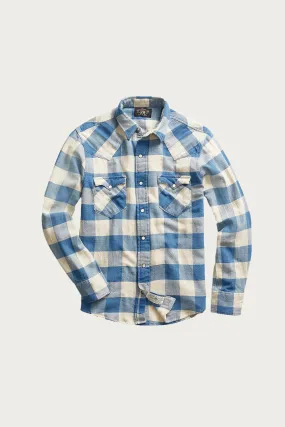 Slim Fit Plaid Twill Western Shirt - Indigo/Cream