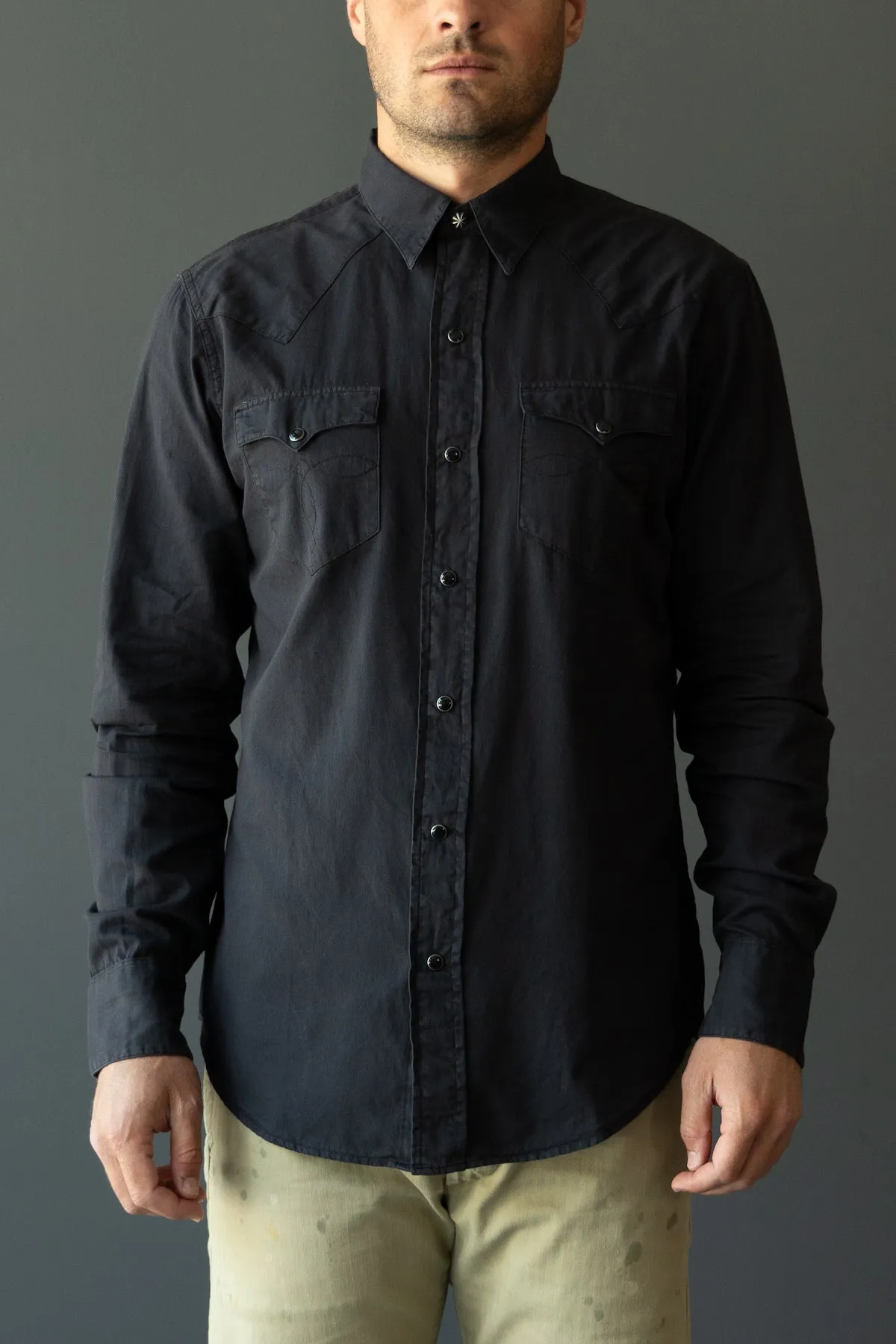 Slim Fit Twill Western Shirt - Polo Black