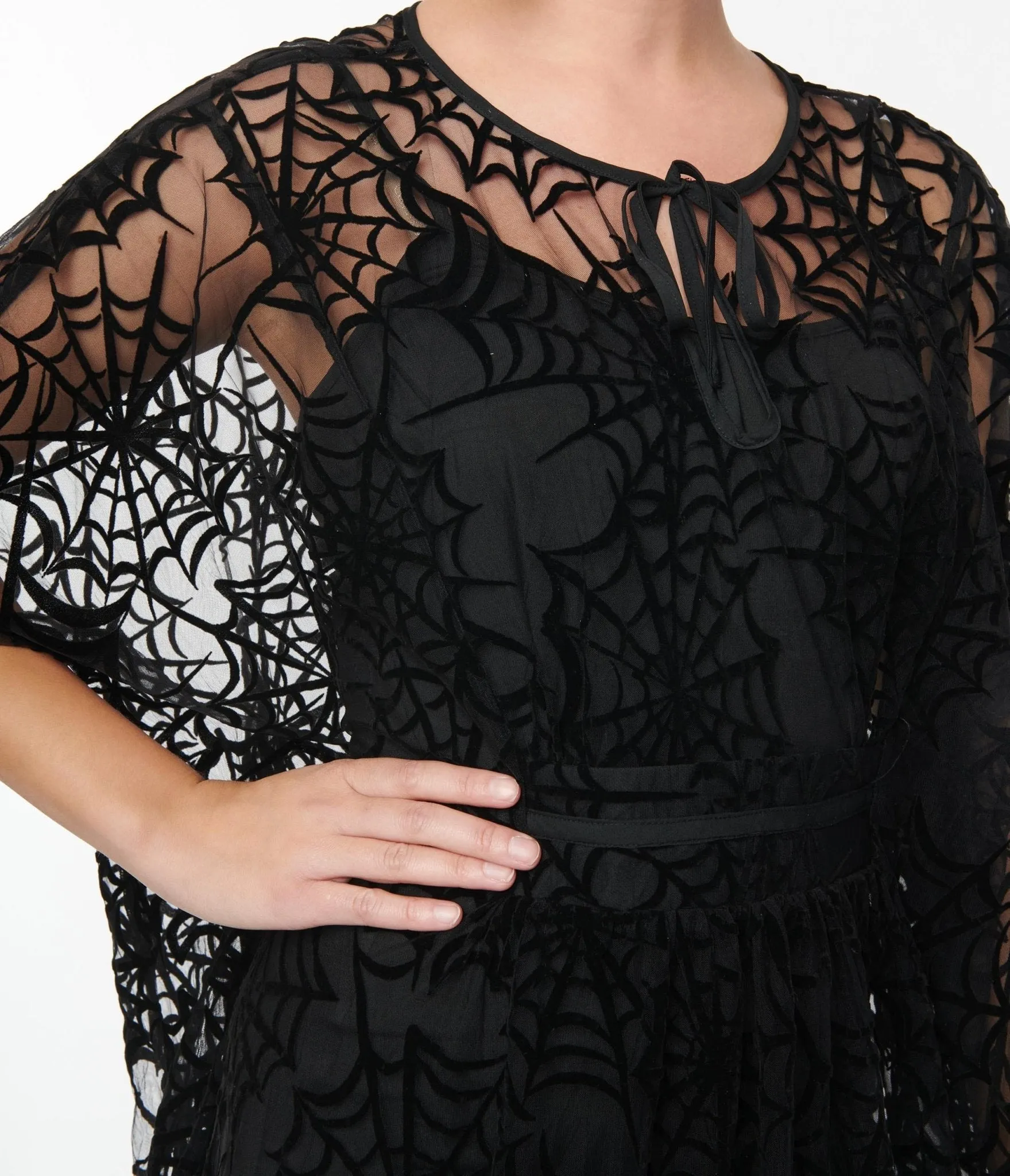 Smak Parlour 1970s Black Spiderweb Mesh Mini Caftan