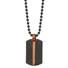 Stainless Steel Black & Brown Plated Small Dog Tag Necklace, 24 Inch