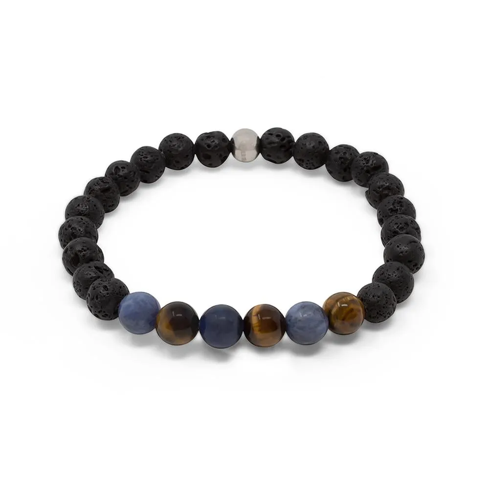 Stainless Steel Lava Rock with Tiger Eye Stretch Bracelet