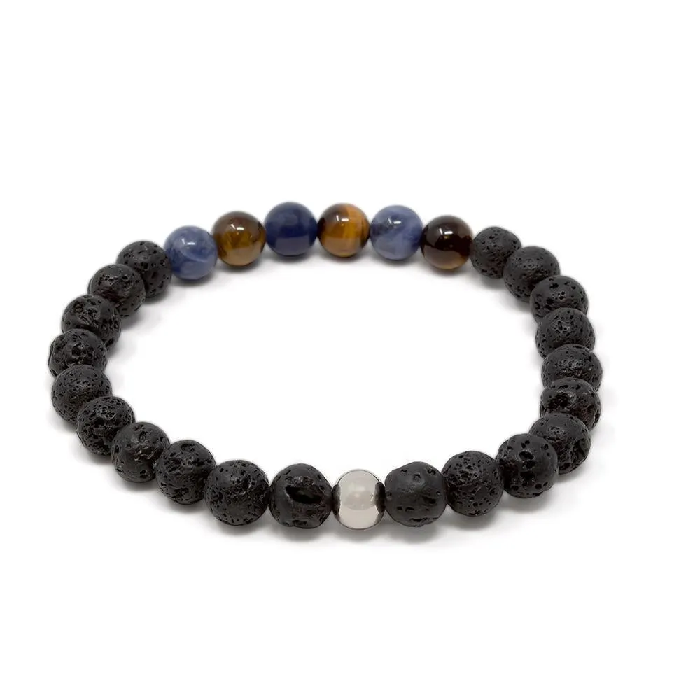 Stainless Steel Lava Rock with Tiger Eye Stretch Bracelet