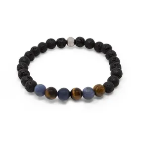 Stainless Steel Lava Rock with Tiger Eye Stretch Bracelet