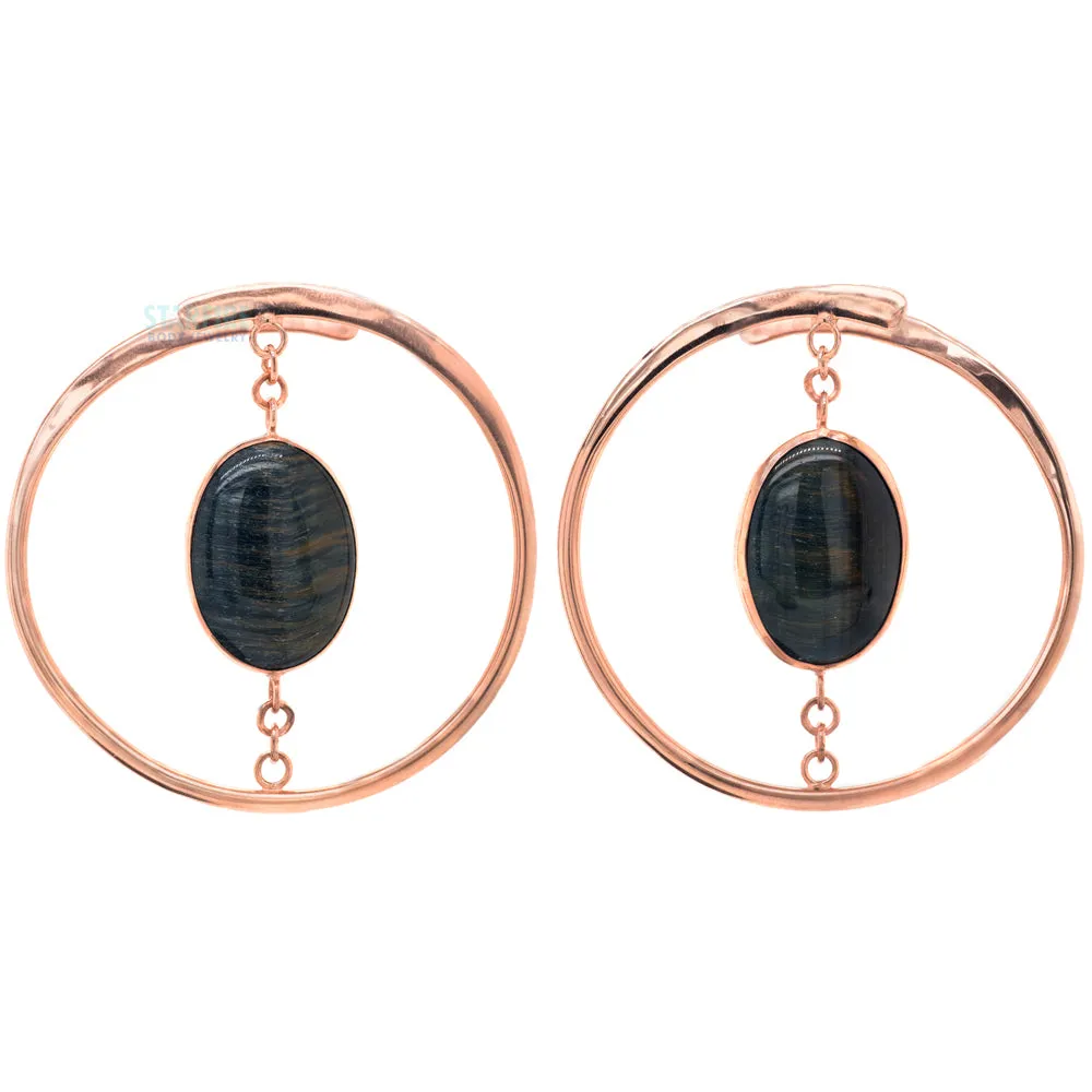 Stay Sexy Earrings - Rose Gold + Suspended Blue Tiger's Eye