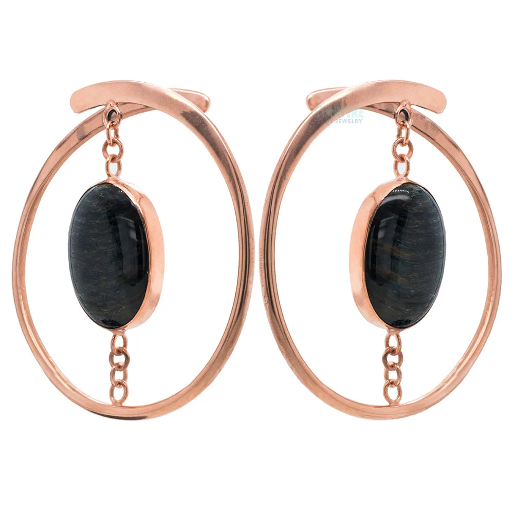 Stay Sexy Earrings - Rose Gold + Suspended Blue Tiger's Eye