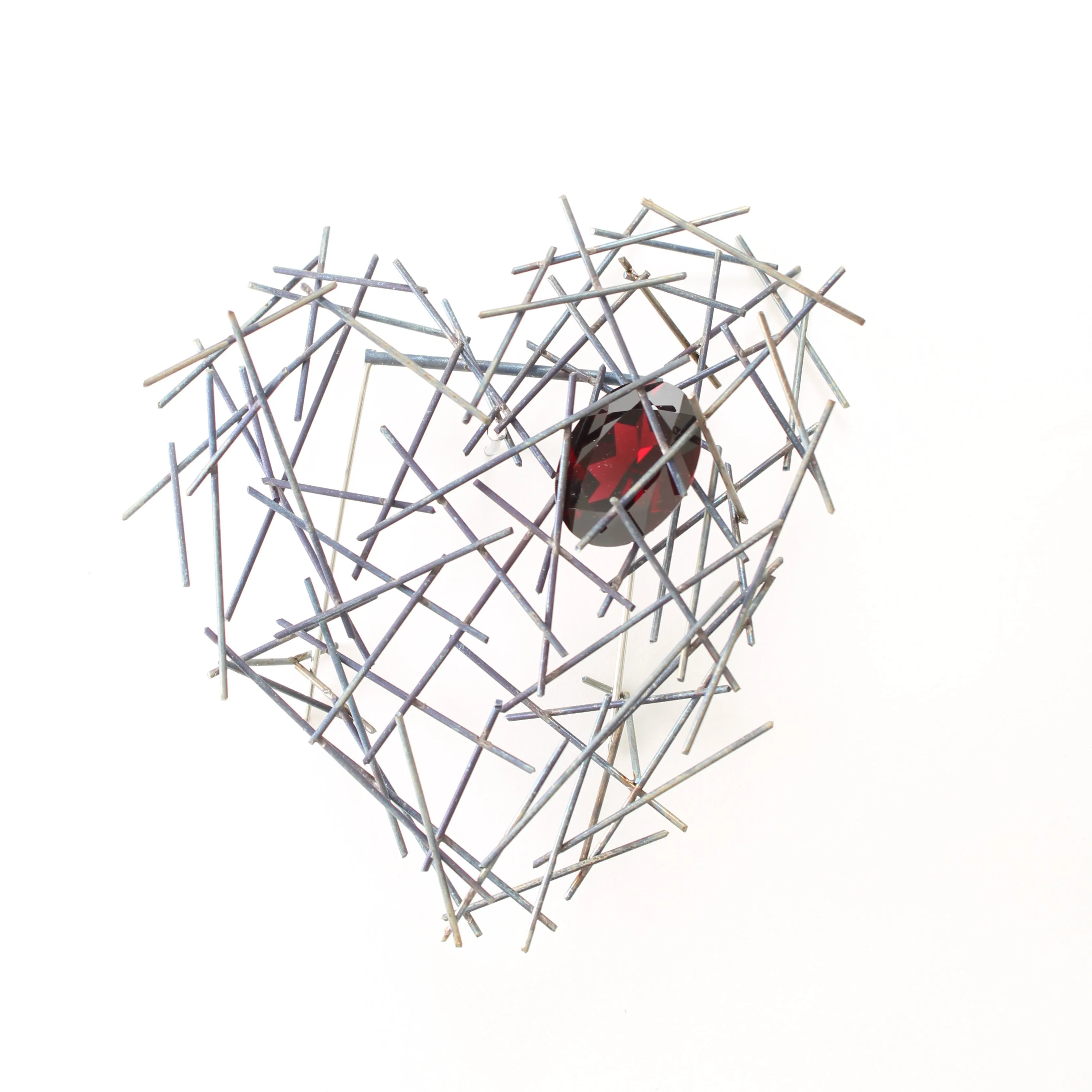 Steel and Garnet Heart Brooch