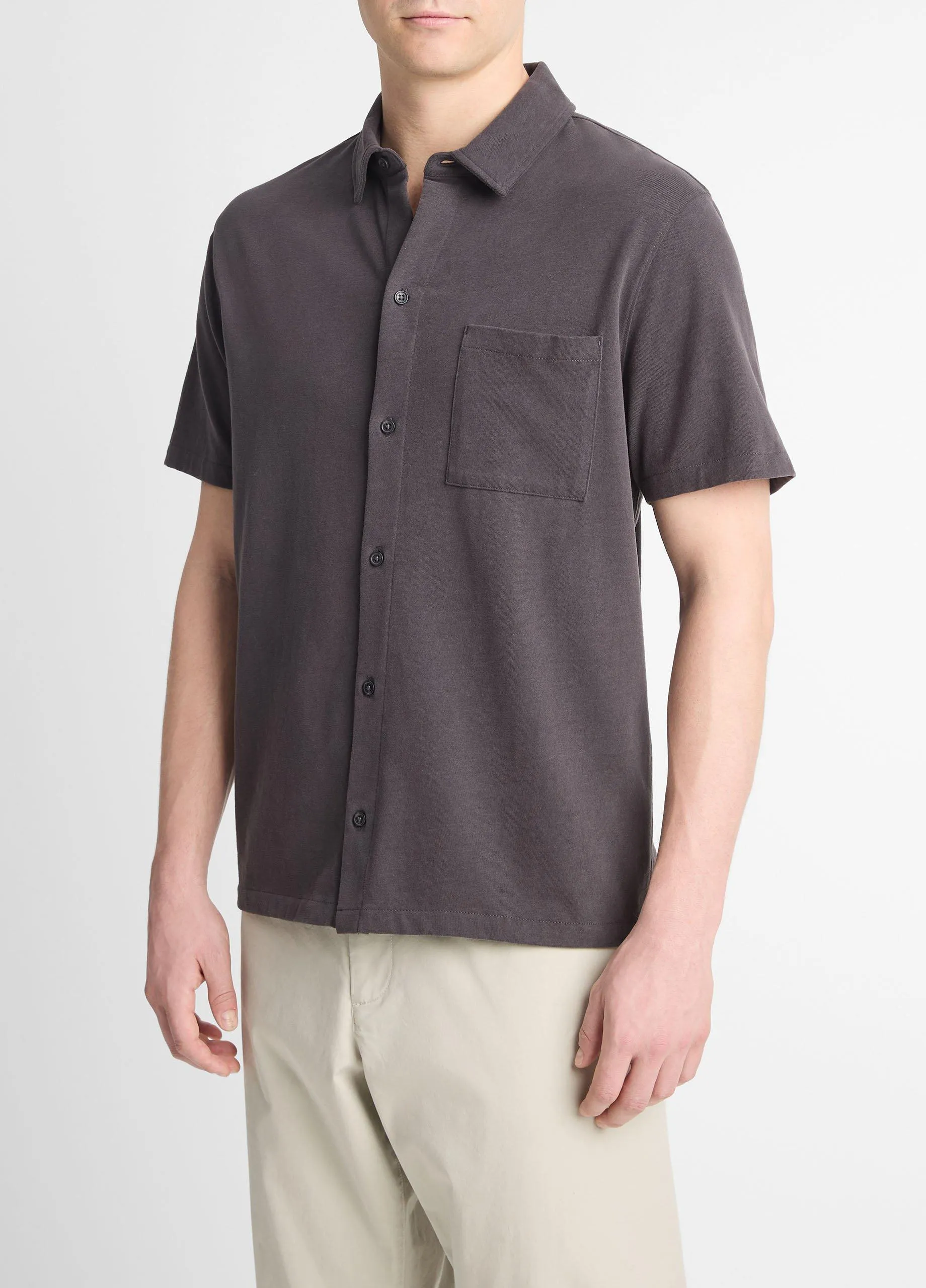 Sueded Cotton Jersey Button-Front Shirt