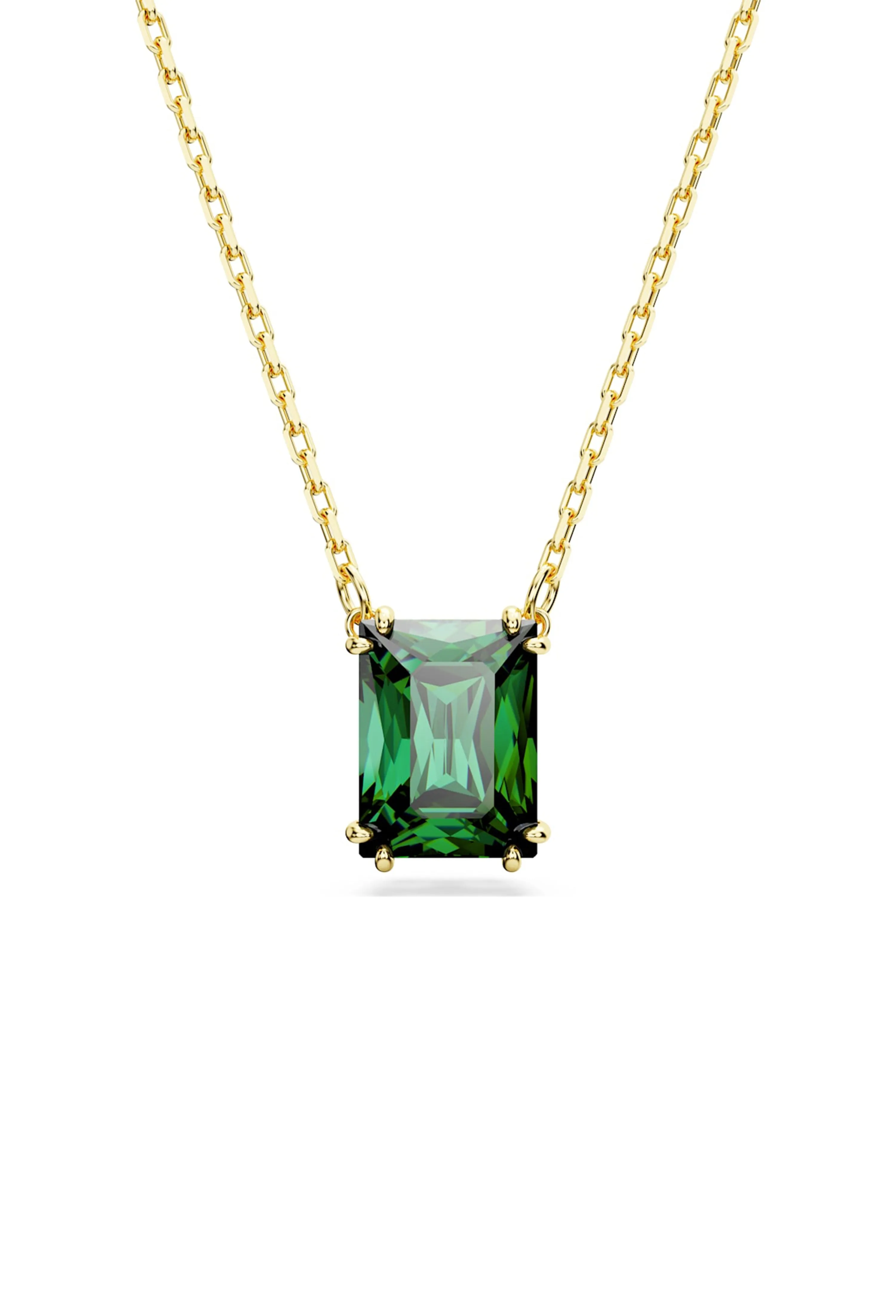 Swarovski Matrix Rectangular Cut Green Pendant Gold Plated