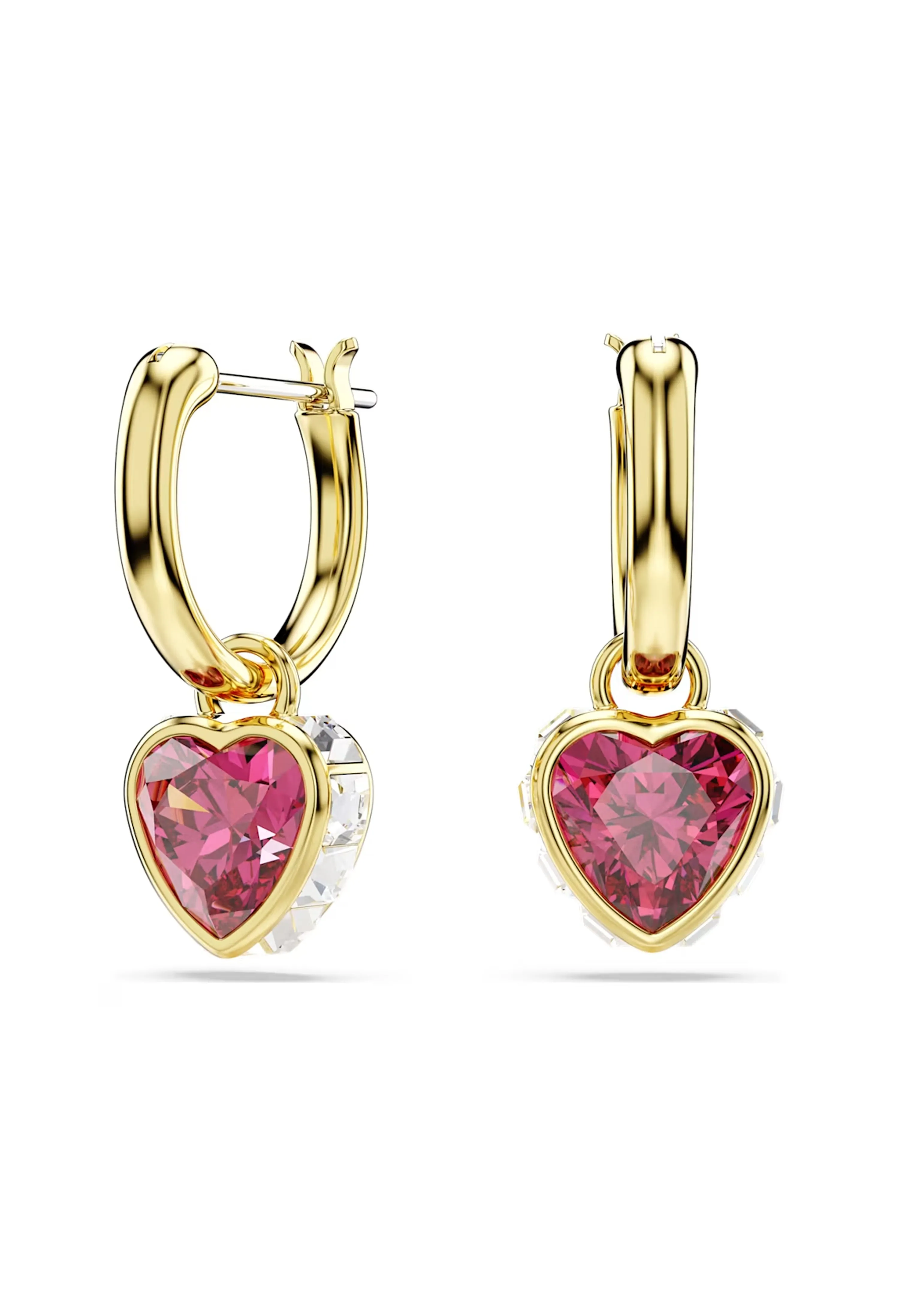 Swarovski Stilla Red Heart Drop Earrings Gold Plated