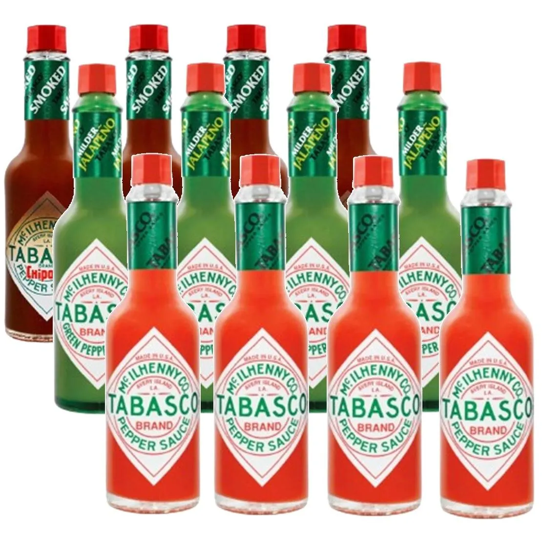 Tabasco Mix 12 Pack Original Red/Chipotle/Green Pepper Hot Sauce 60ml Variety Box