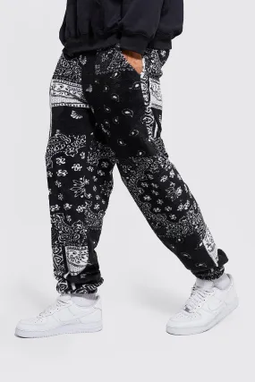 Tall Oversized Bandana Print Borg Jogger | boohooMAN UK