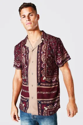 Tall Short Sleeve Revere Bandana Shirt | boohooMAN UK