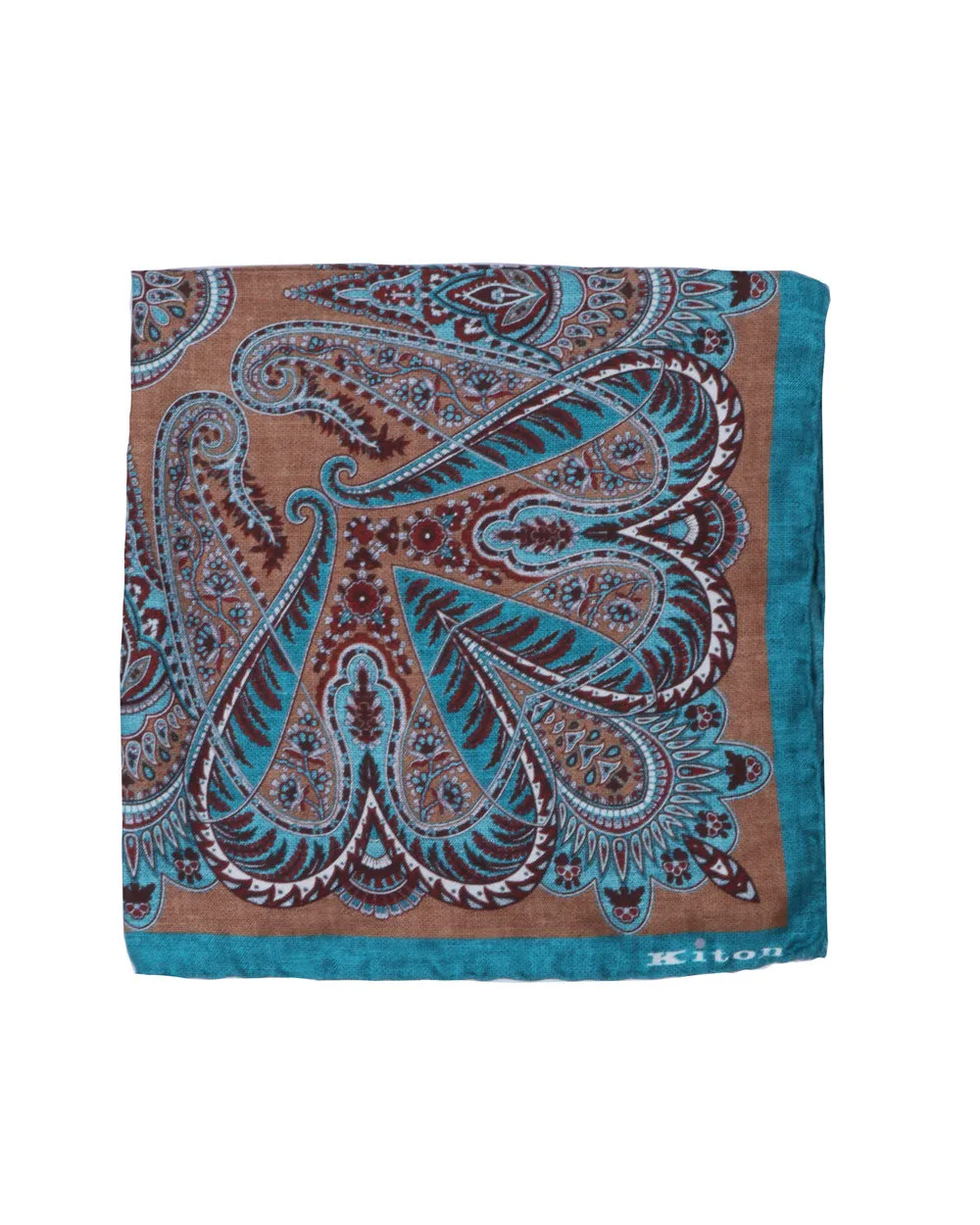 Teal and Brown Paisley Pocket Square