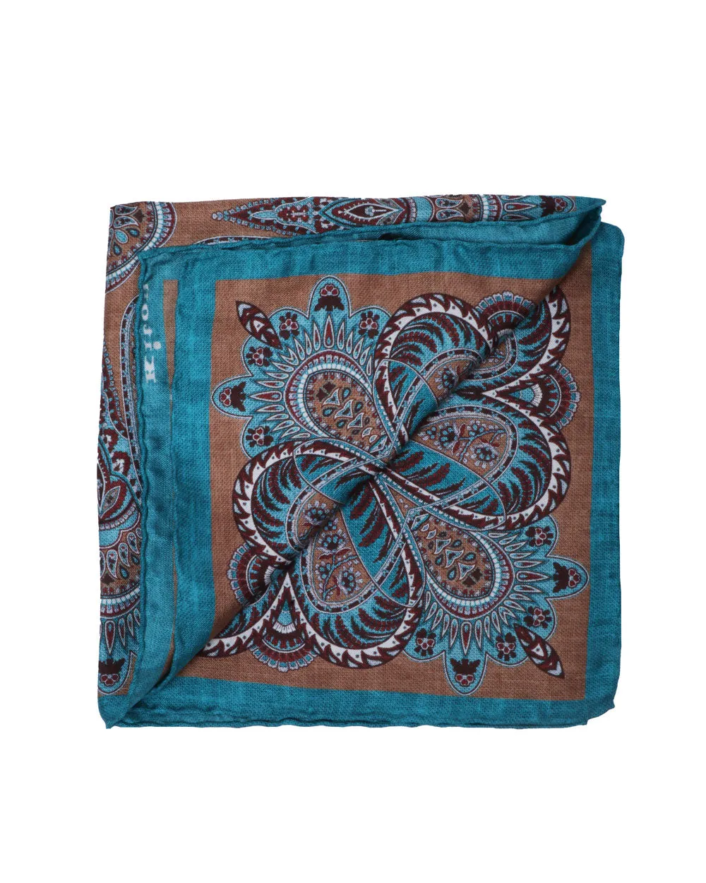 Teal and Brown Paisley Pocket Square