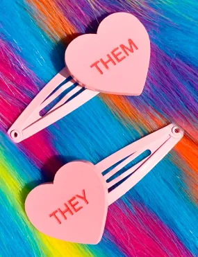 THEY/THEM GENTLE REMINDER HAIR CLIPS - PINK