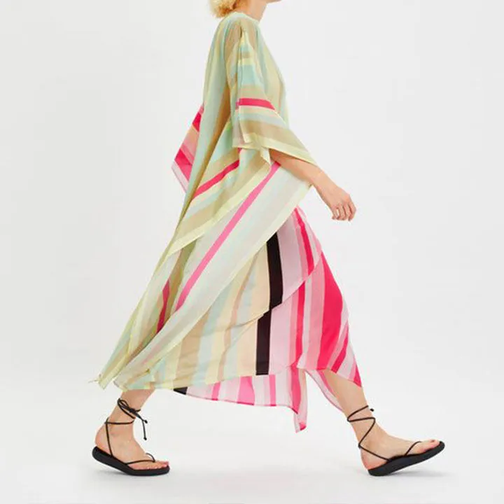 Timeless Glamour Geometric Stripes Silk Womens Kaftan KAF0040