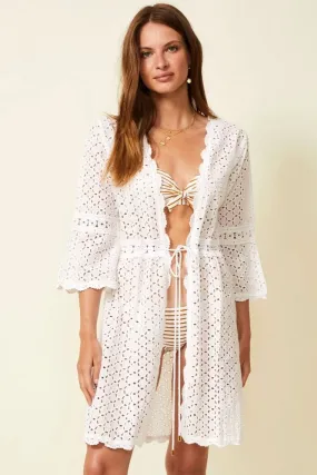 Tina Mini Kaftan in White Broderie    