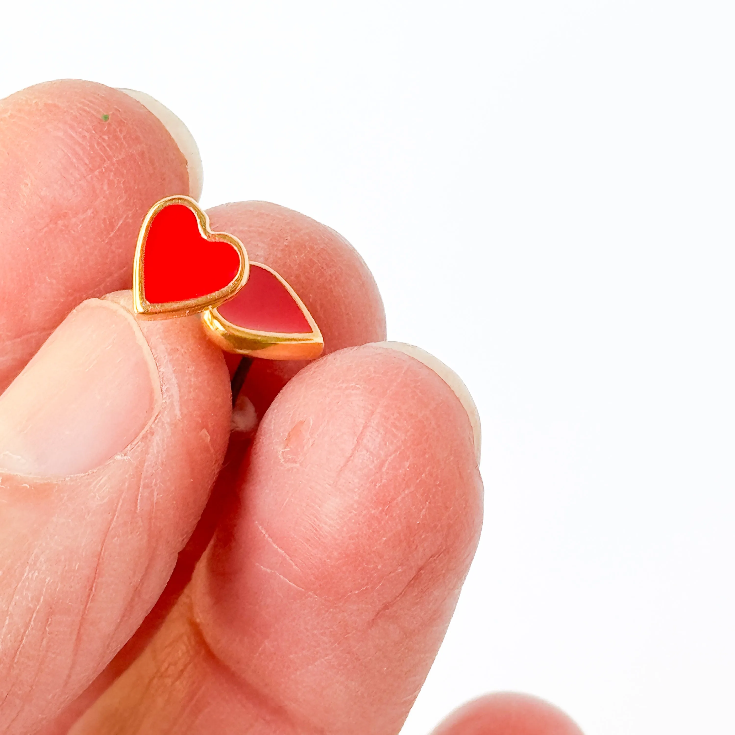 Tiny Red Enamel Heart Studs with Titanium Posts