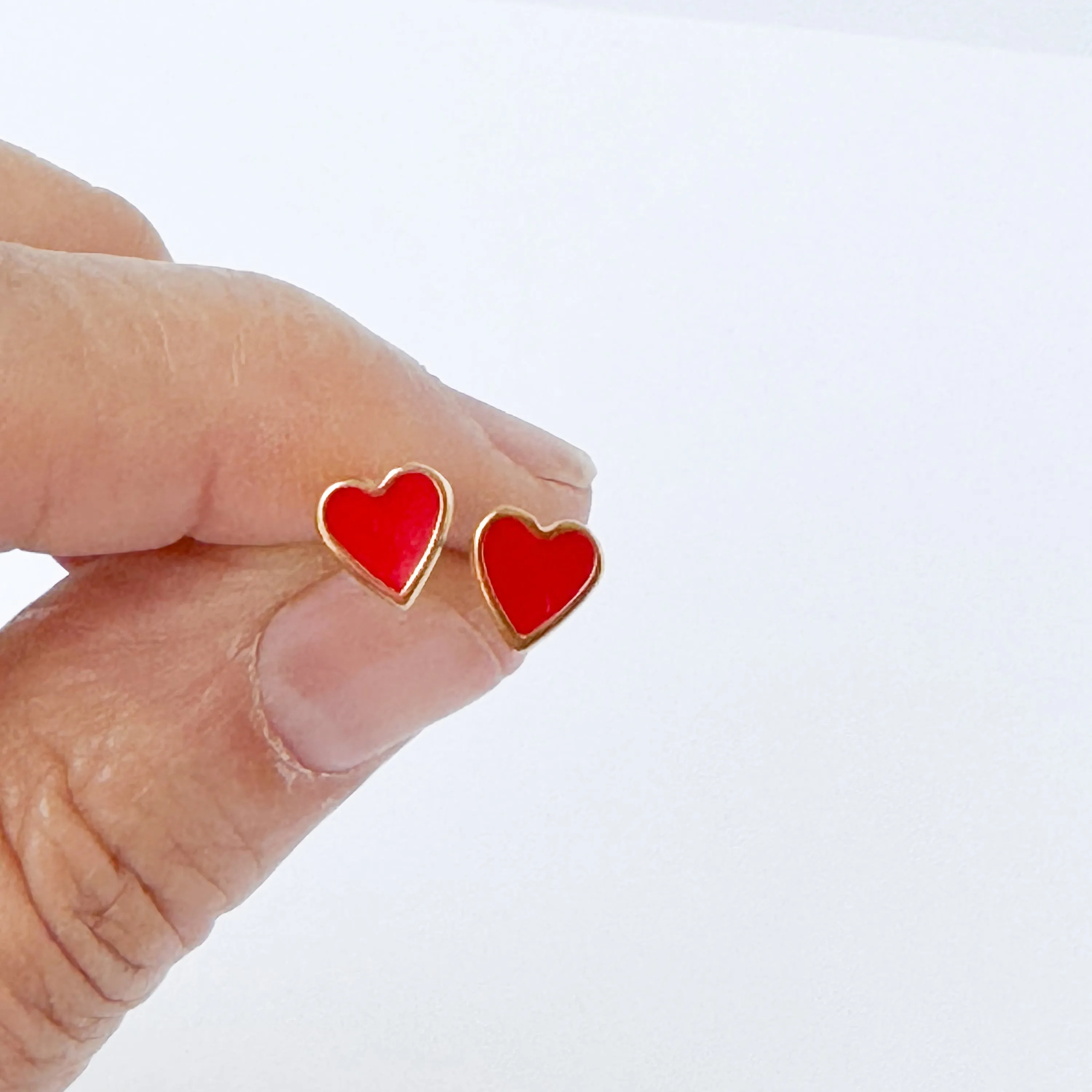 Tiny Red Enamel Heart Studs with Titanium Posts