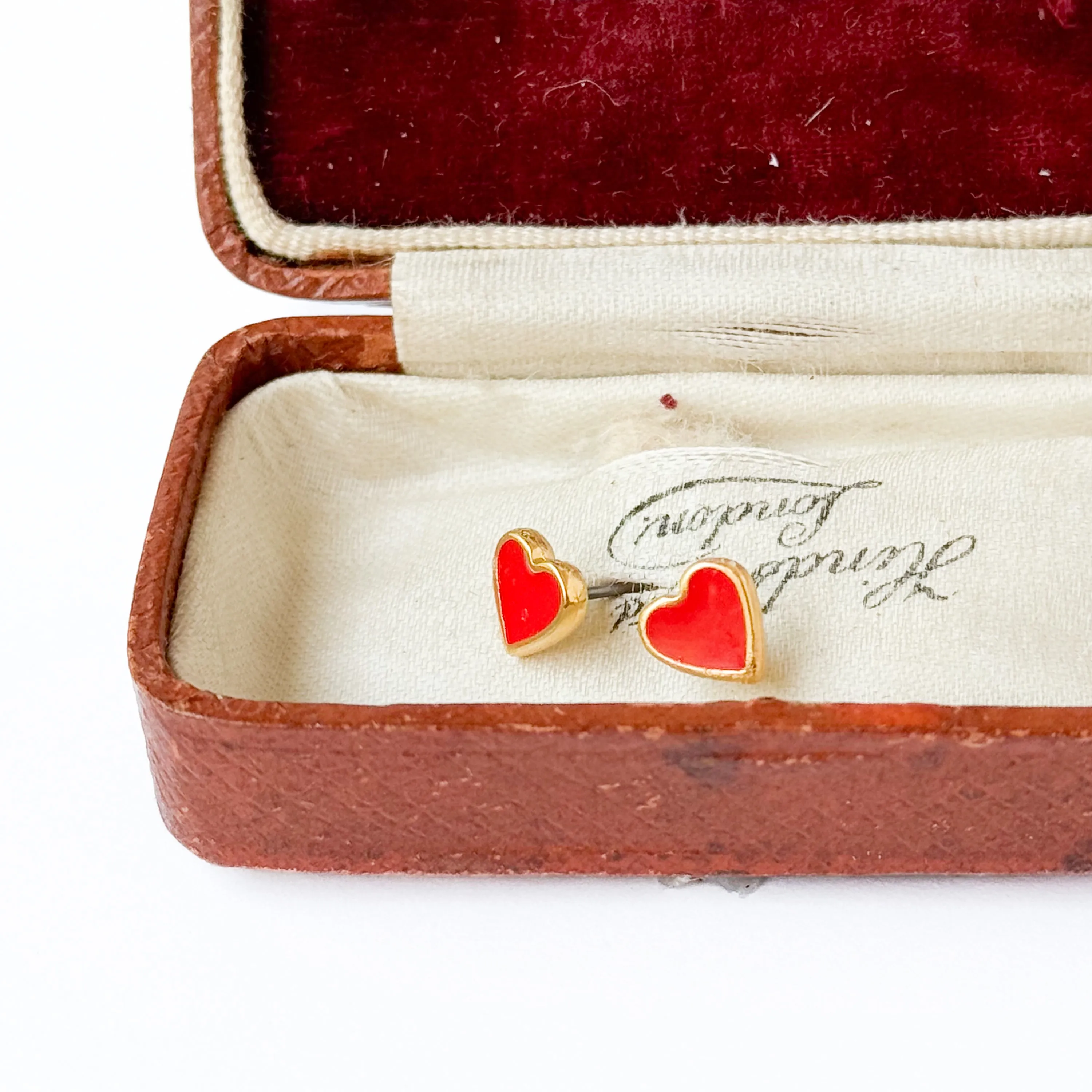 Tiny Red Enamel Heart Studs with Titanium Posts