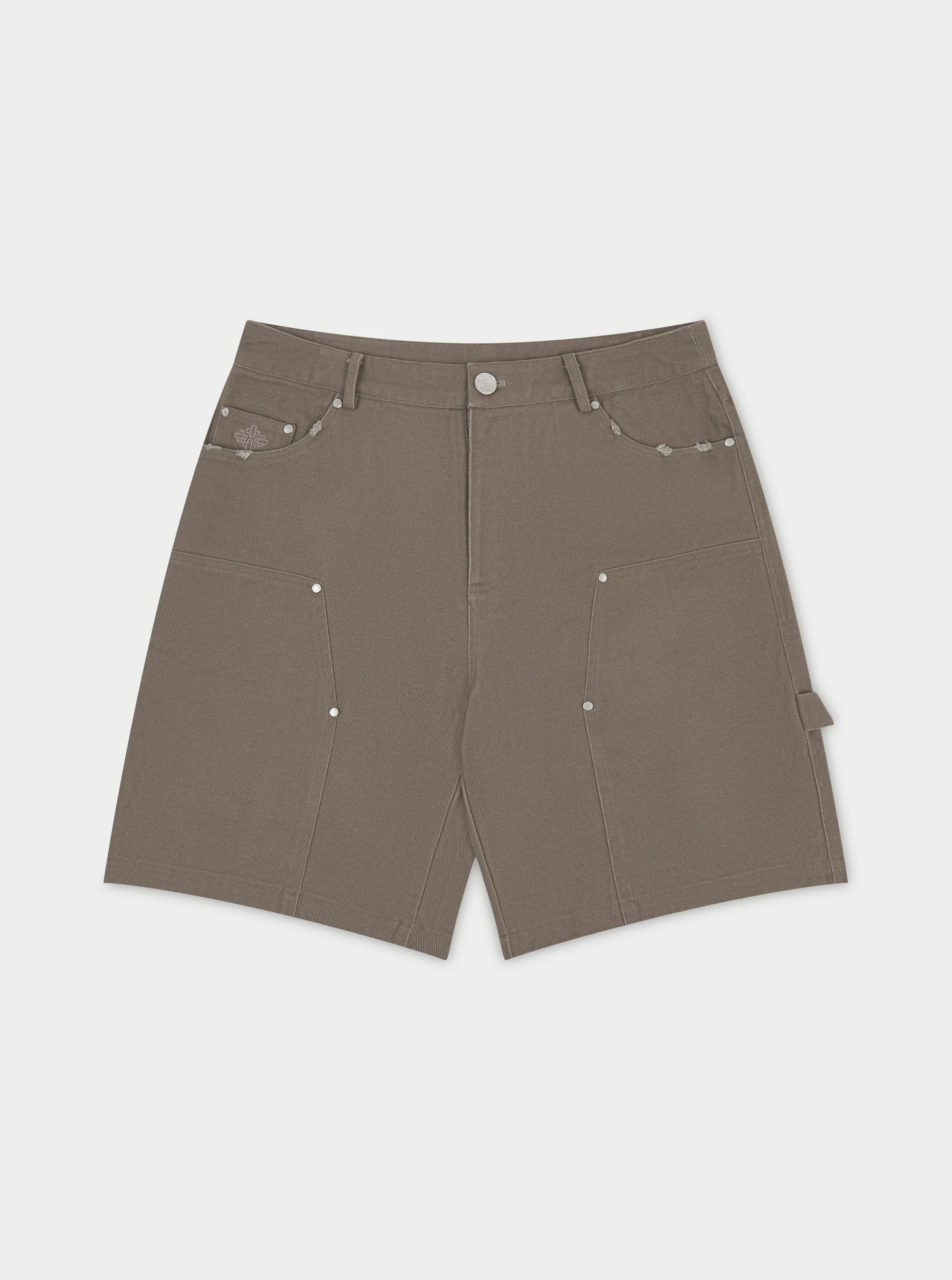 TWILL RIVET CARPENTER SHORTS - WASHED BROWN