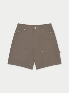 TWILL RIVET CARPENTER SHORTS - WASHED BROWN