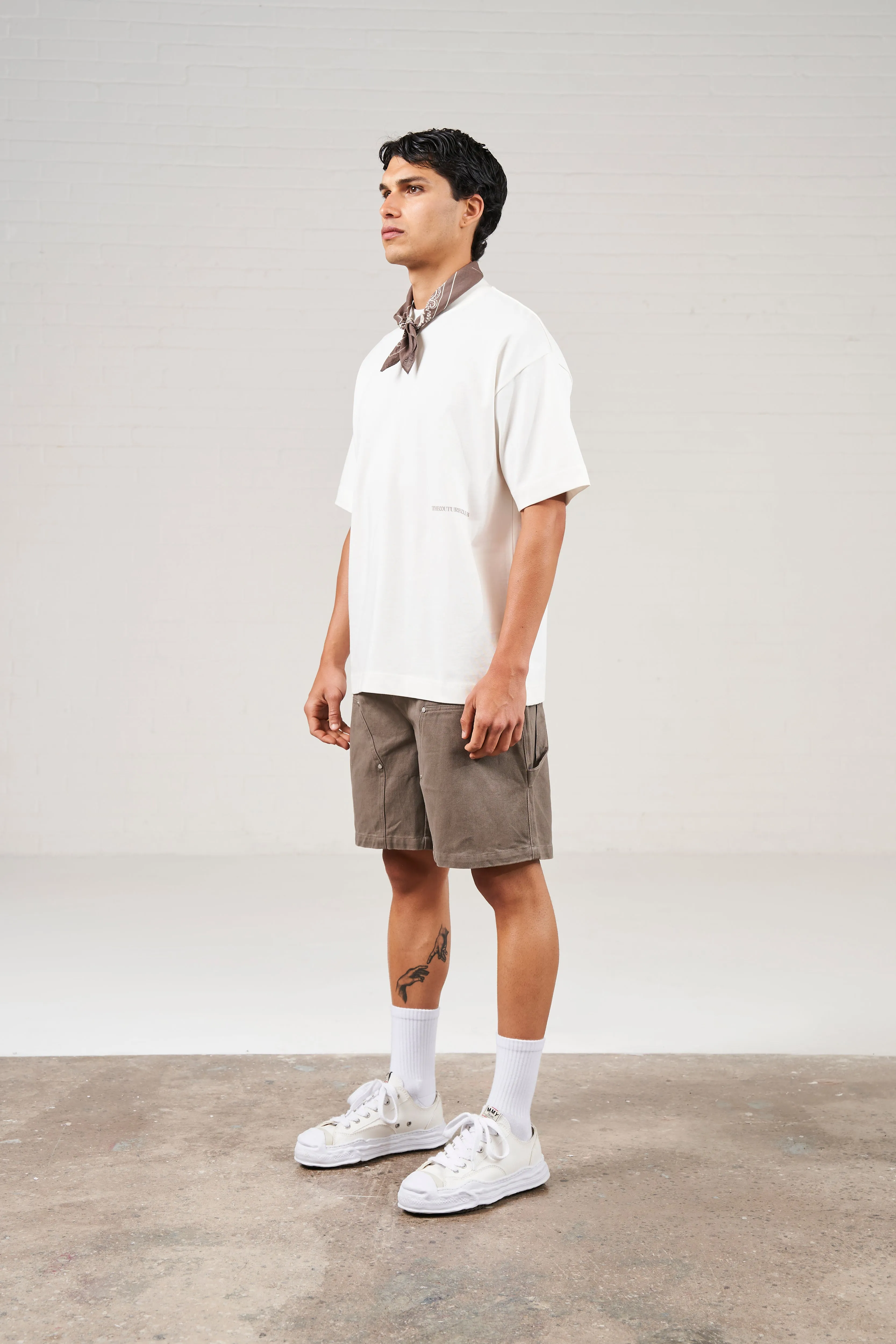 TWILL RIVET CARPENTER SHORTS - WASHED BROWN