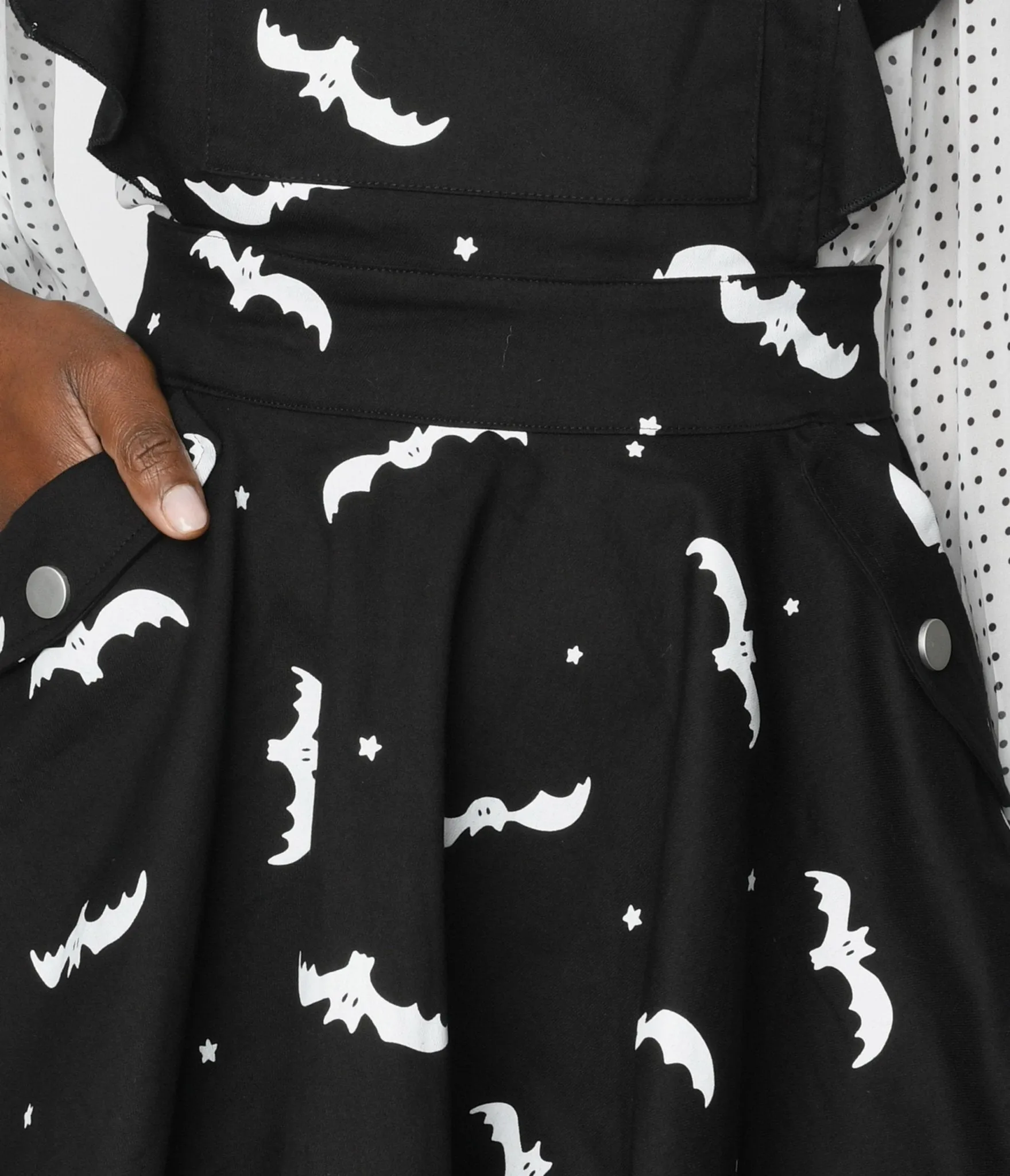 Unique Vintage Black & White Bats Ruffle Pinafore