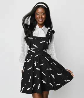 Unique Vintage Black & White Bats Ruffle Pinafore