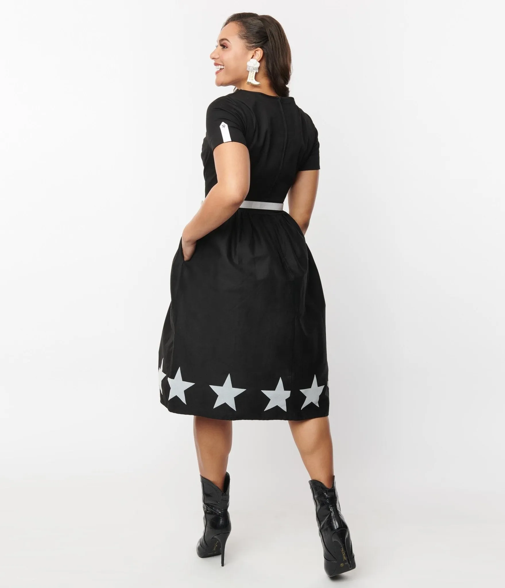 Unique Vintage Black & White Star Cut Out Dress