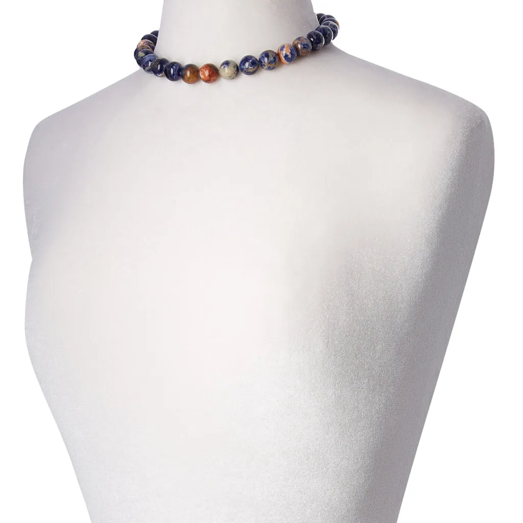 Victoire Orange and Blue Sodalite 14mm Necklace