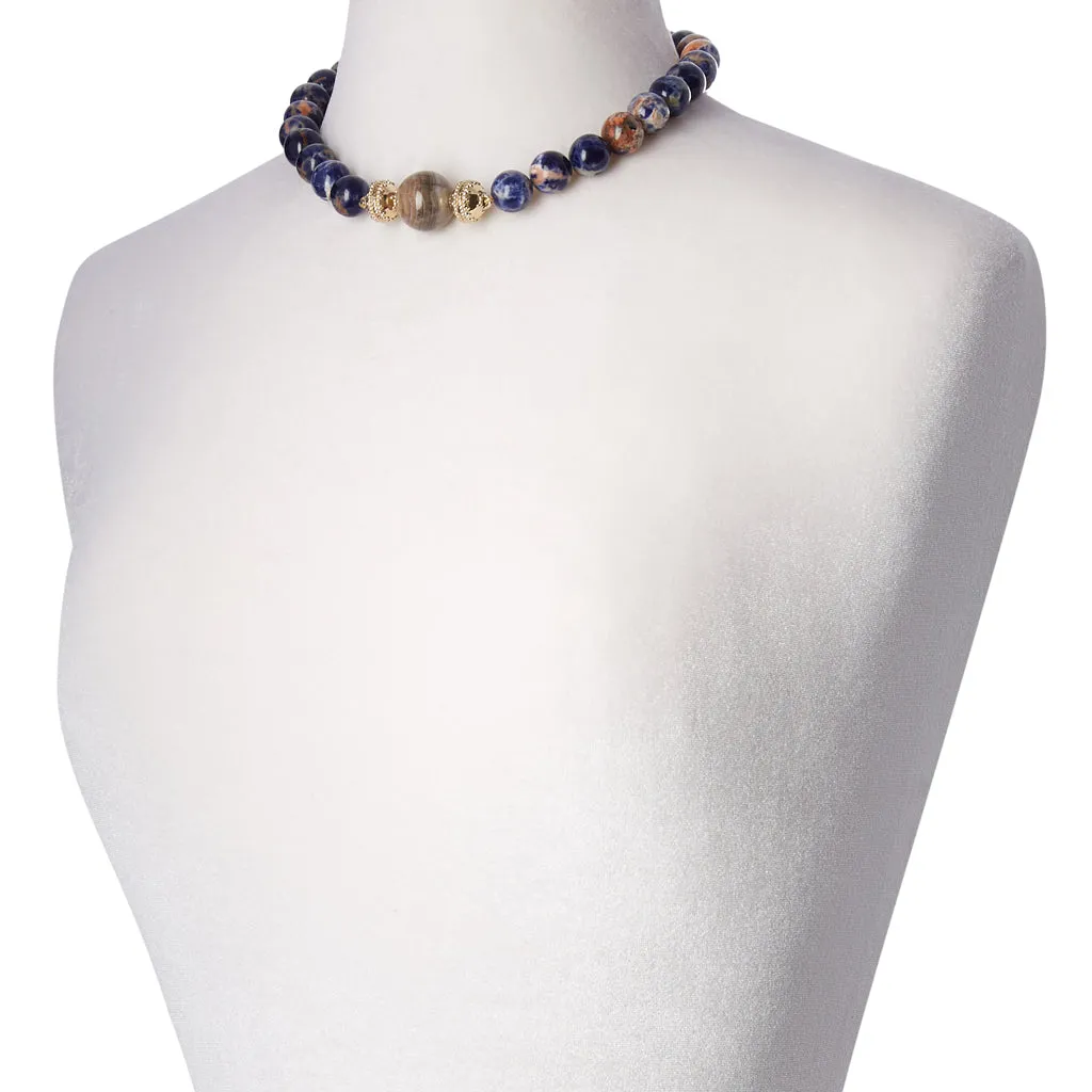 Victoire Orange and Blue Sodalite 14mm Necklace