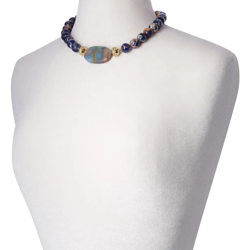 Victoire Orange and Blue Sodalite 14mm Necklace