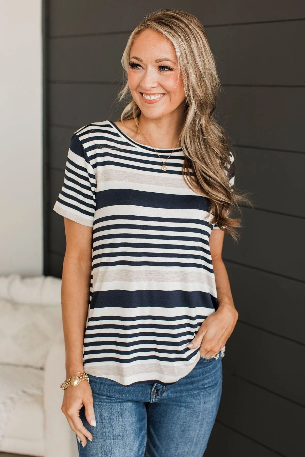 Wishing On You Striped Top- Navy