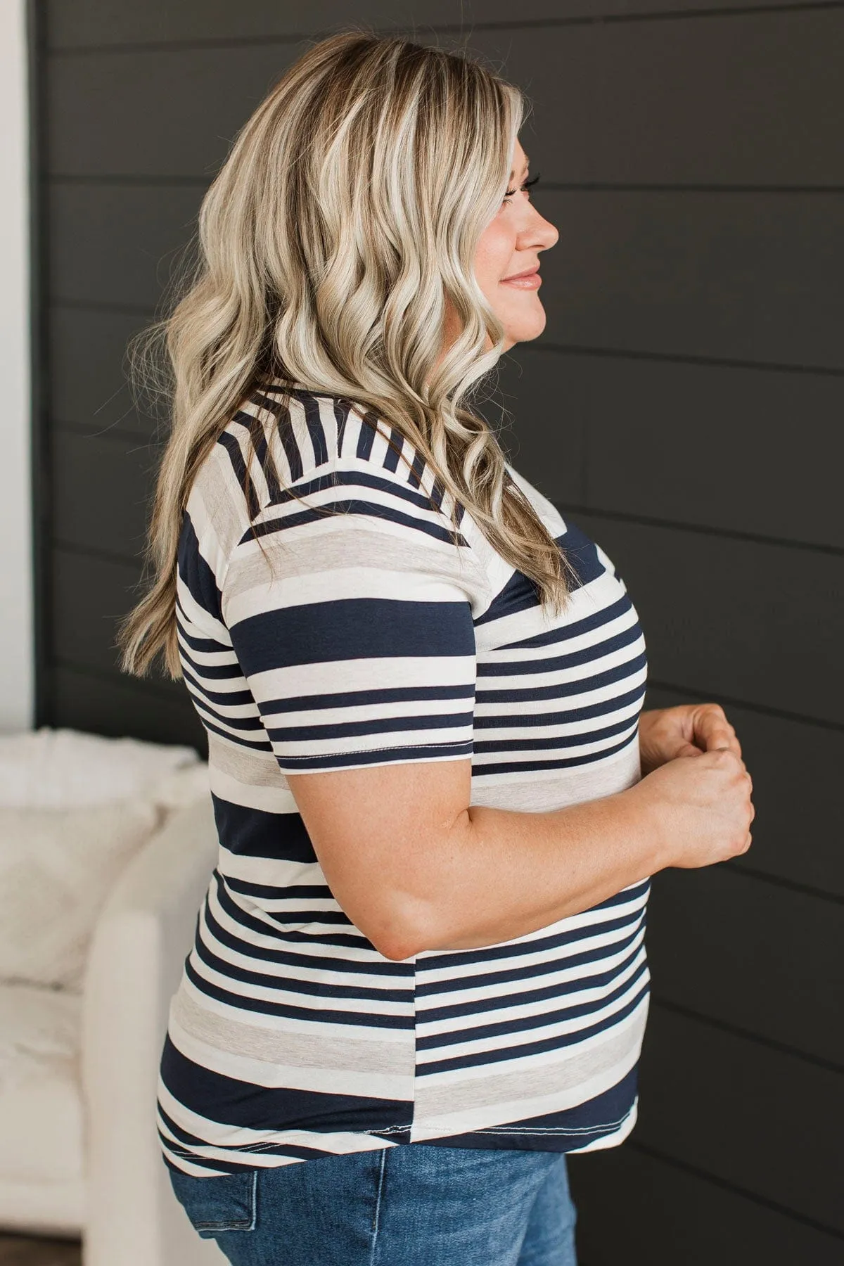 Wishing On You Striped Top- Navy