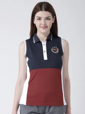 Women Navy Blue Solid Polo Neck T-shirt