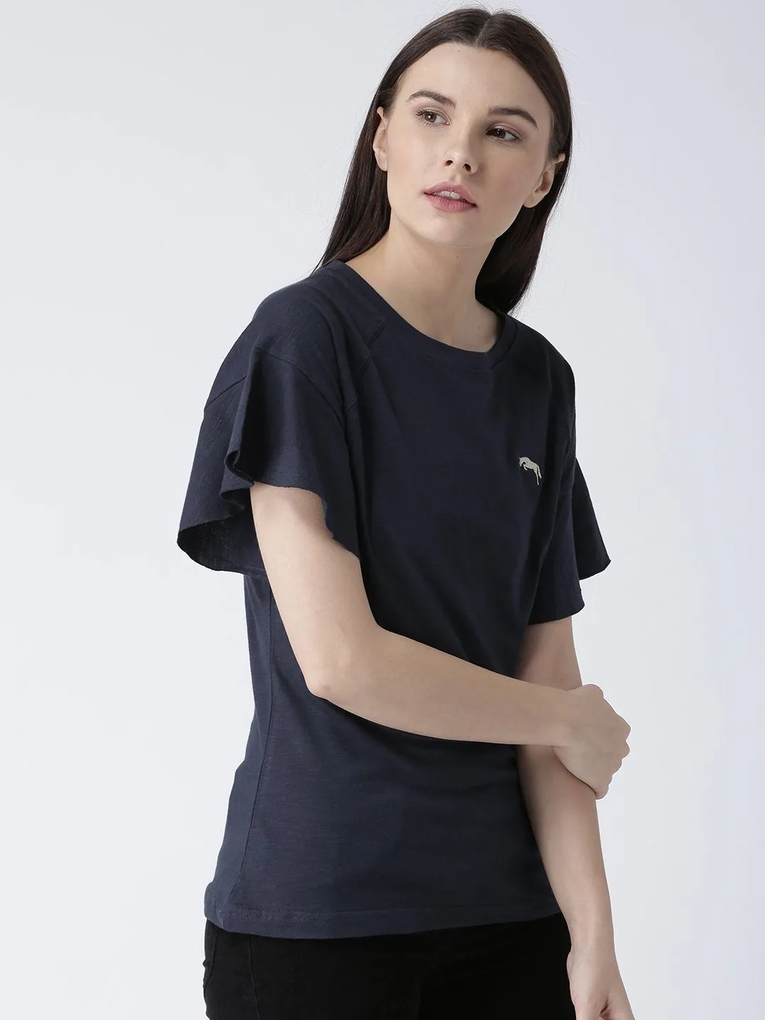 Women Navy Blue Solid Top