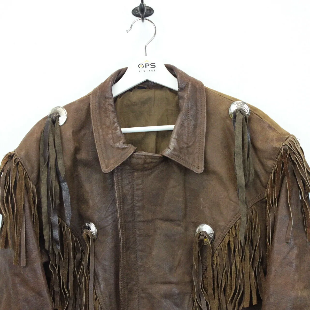 Womens 90s Leather Western Jacket Brown | Medium